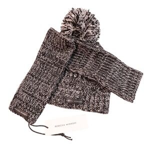 NEW Rebecca Minkoff Beanie and‎ Arm Warmer Set Knit Pom Black One Size